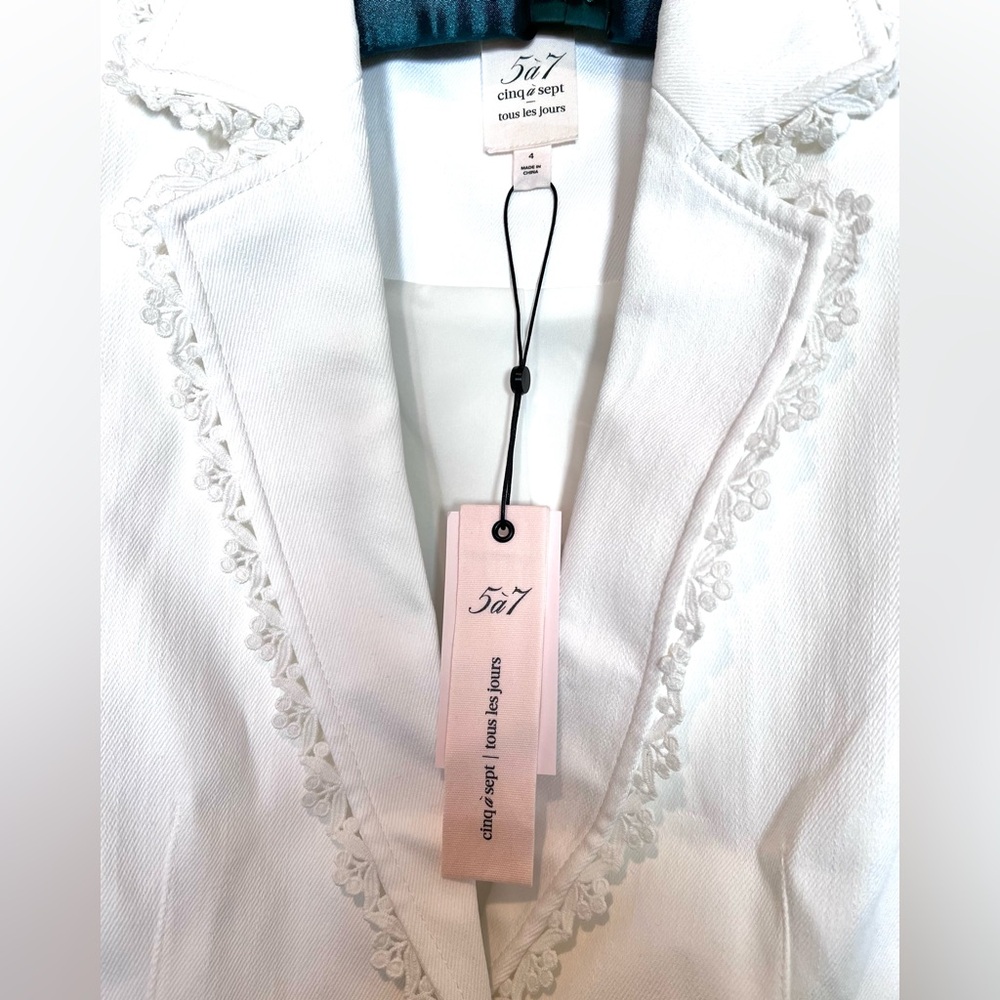 Cinq a Sept Elegant White Lace-Trimmed Women's Blazer Cotton Blend Size 4 NWT - Picture 4 of 7